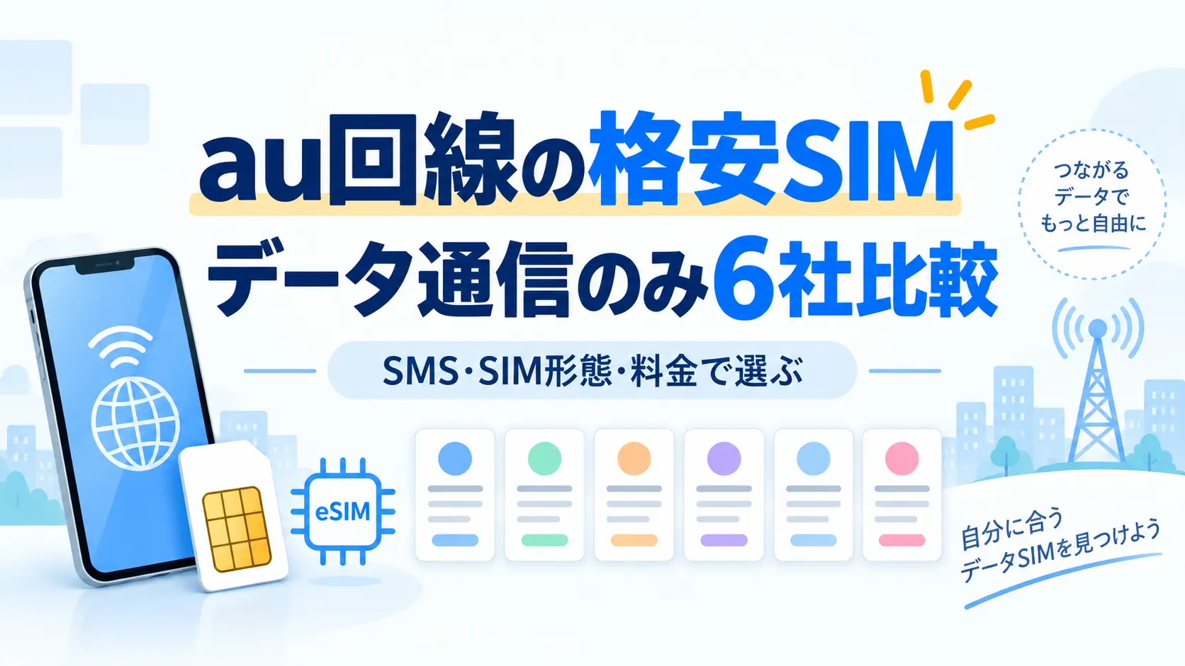 au回線でデータ通信のみ使える格安SIM6社を比較